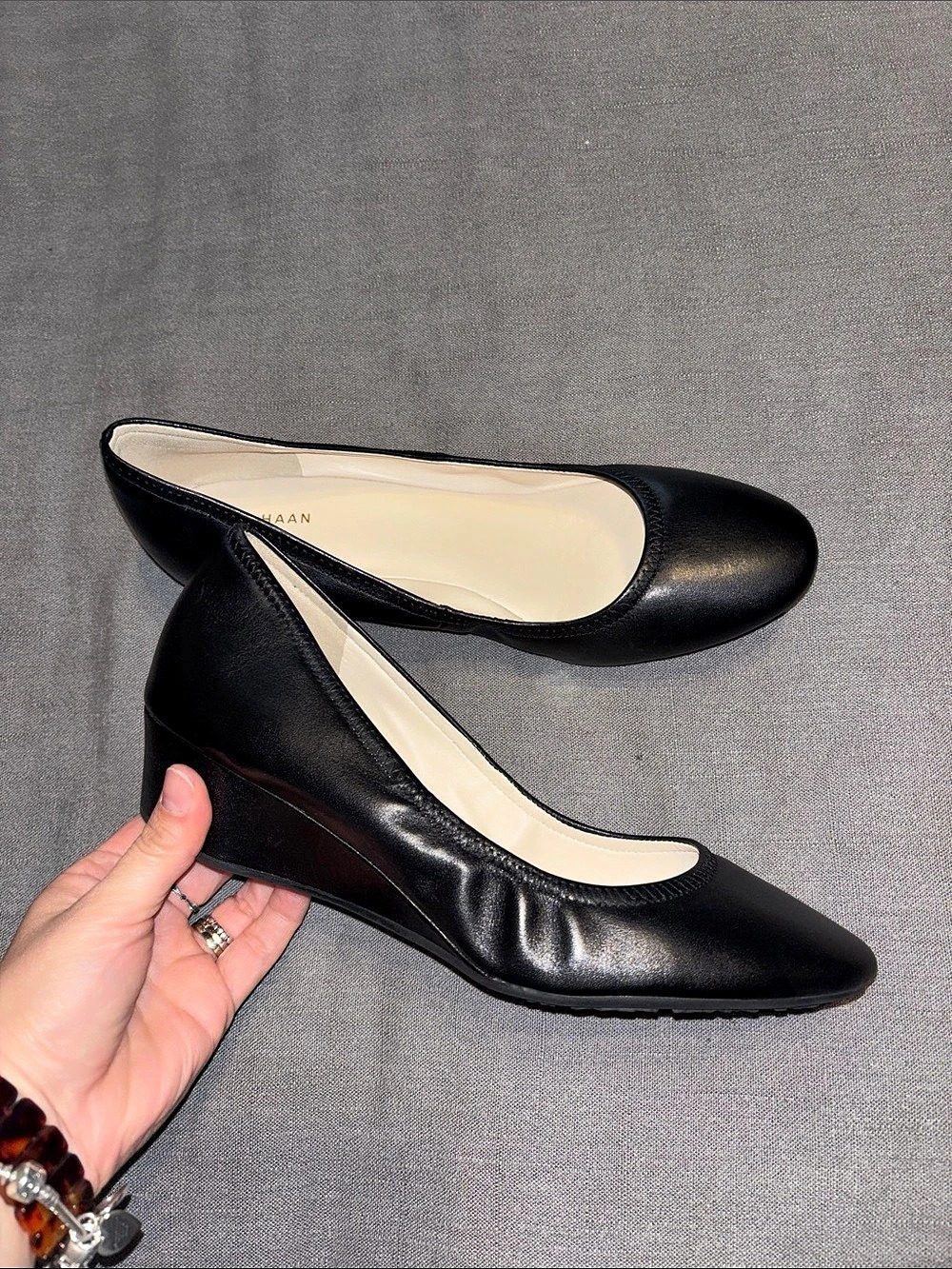 Cole Haan Grand.OS Leather Wedge Pump Black Size US 10